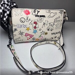Steve Madden White Crossbody Bag with Black and Red Accents